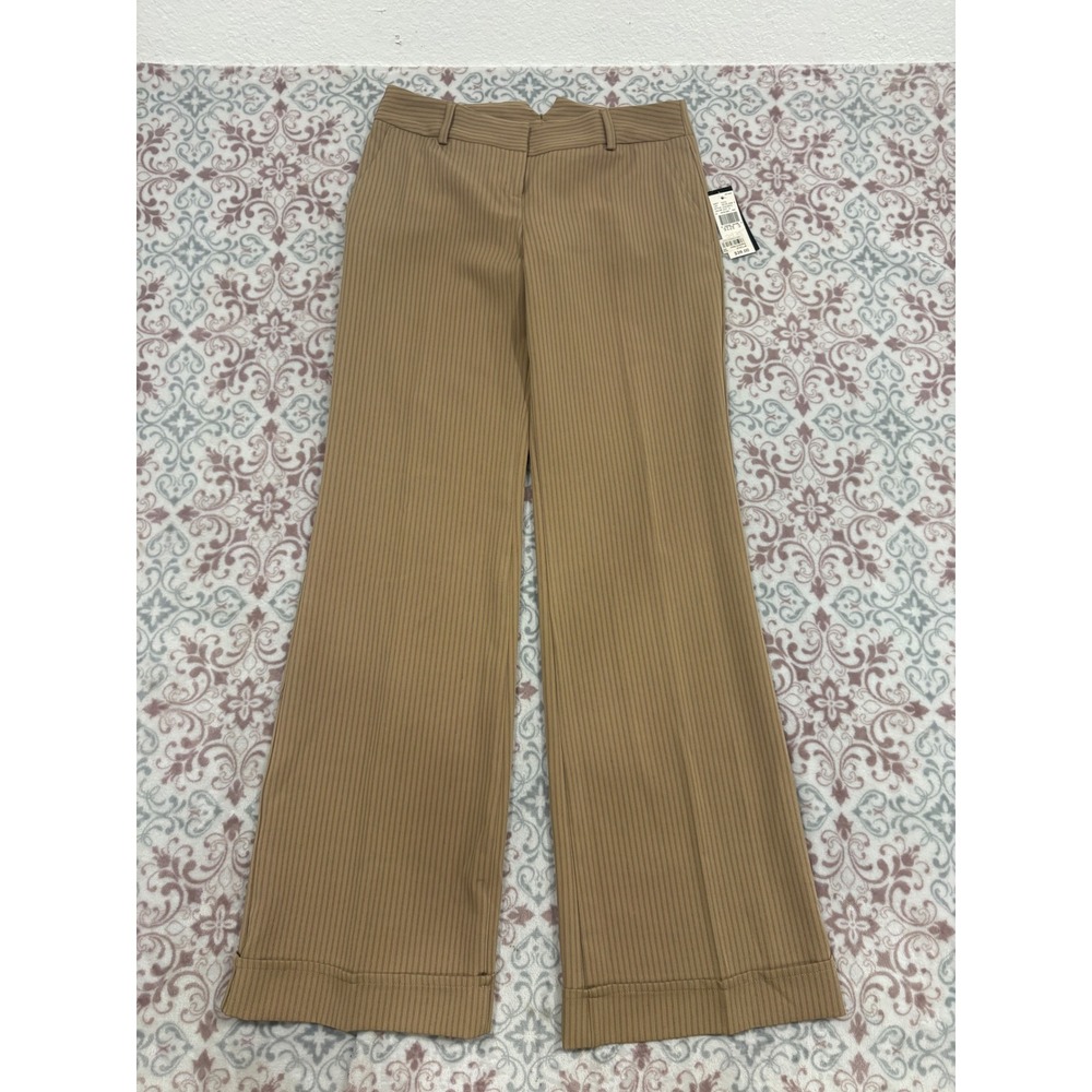 BCX Tan Pinstripe Wide Leg Dress Pants Cuffed Stretch Trousers Size 3 NWT